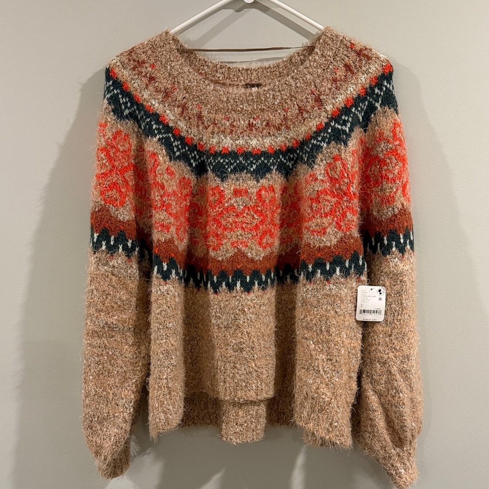 Free People “Festive Frost Combo” Textured Knit Sweater, Size S (NWT)
